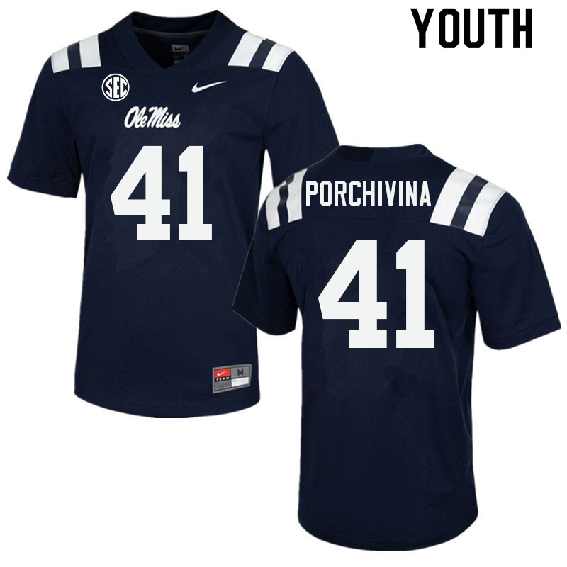 John Porchivina Ole Miss Rebels NCAA Youth Navy #41 Stitched Limited College Football Jersey EFG5458KM